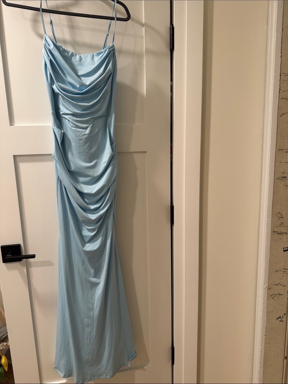 Light Blue Cowl Neck Ruched Slip Dress